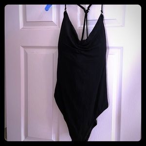 Plus size Black ribbed one piece suit